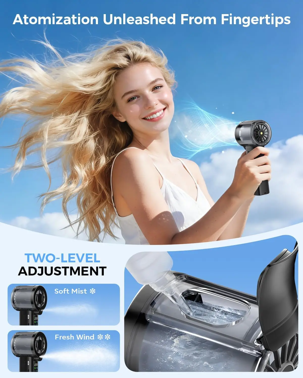 4-in-1 Handheld Personal Fan, Rechargeable Handfan - 1-100 Variable Speed, 5000mAh Portable Travel Fan, Mist Face