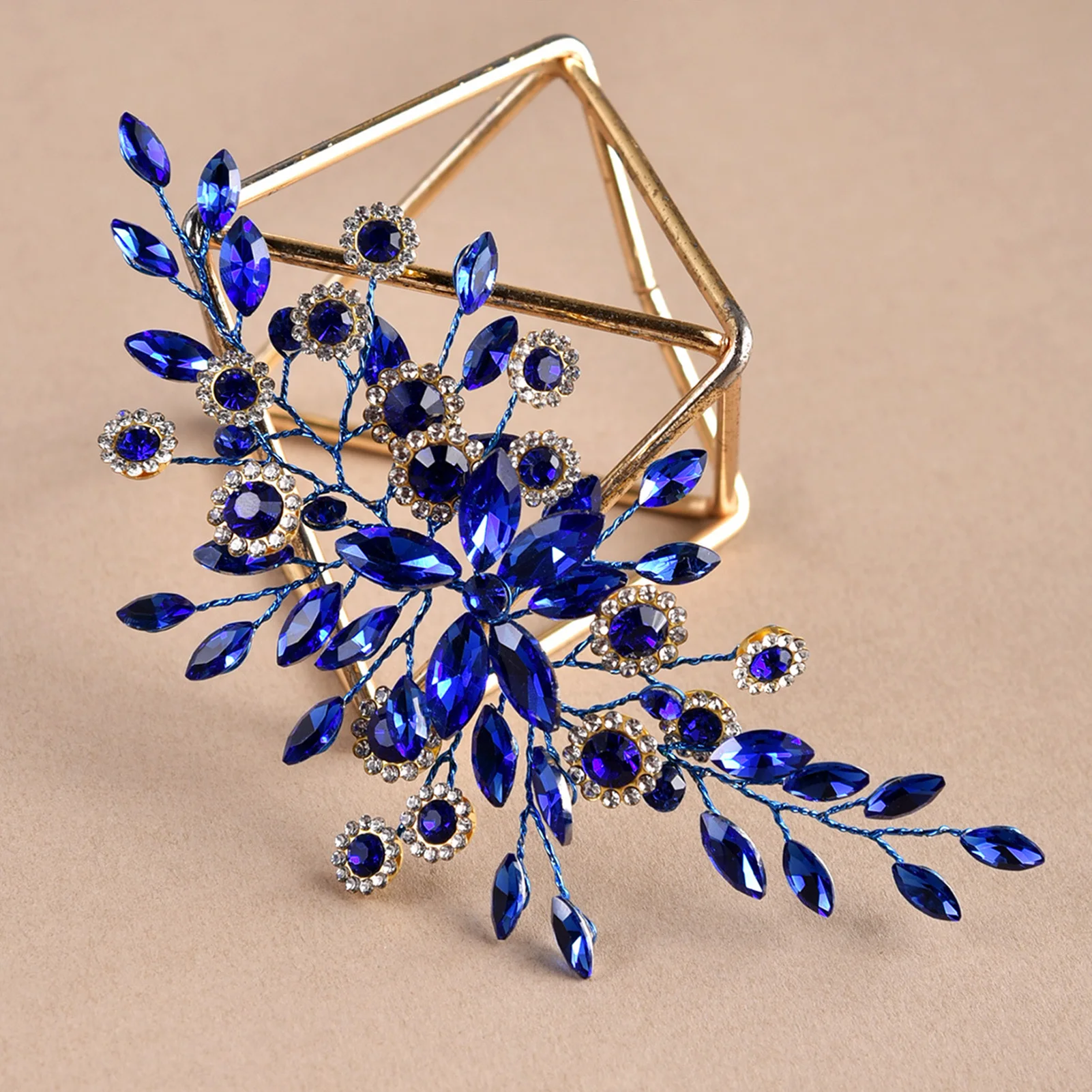 Peines de pelo de flores de diamantes de imitación azules para novia, tocado de boda, accesorios para el cabello para novias, joyería para el cabello de fiesta, Tiaras de dama de honor de moda