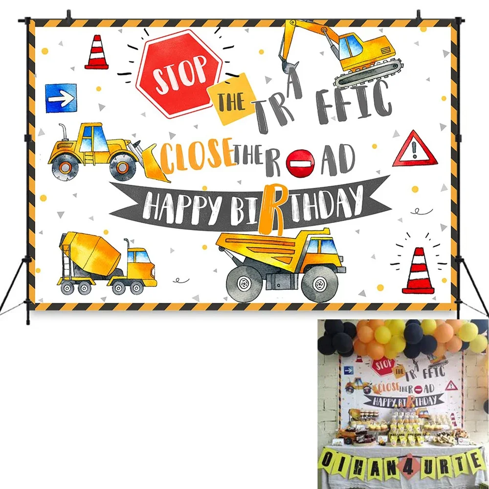 Construction Boy Birthday Excavator Birthday Banner Photography Background Toy Truck Child Kids Photostudio Props Poly Backdrop