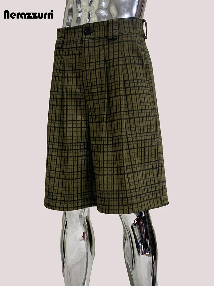 

Nerazzurri лето осень свободные повседневные красочные клетчатые шорты в клетку для мужчин с высокой талией брюки до икр шикарная корейская модная одежда 2025