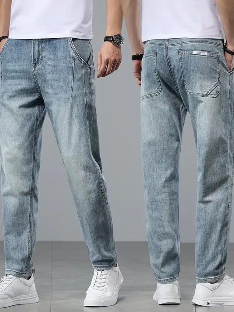 

Loose Harajuku Sle Men's Jeans mid Waist Straight Leg Lightweight Wear Resistant Spring Autumn Cotton Stretch Denim