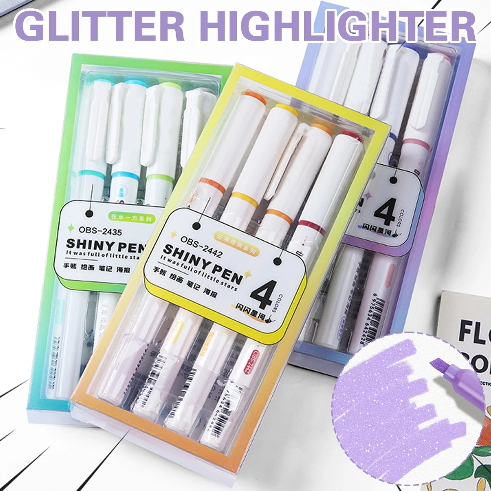 Colorful Shiny Glitter Highlighter Handwriting Pen for DIY Diary Scrapbook Bling Highlighter 4mm Marker for Art Drawing Painting