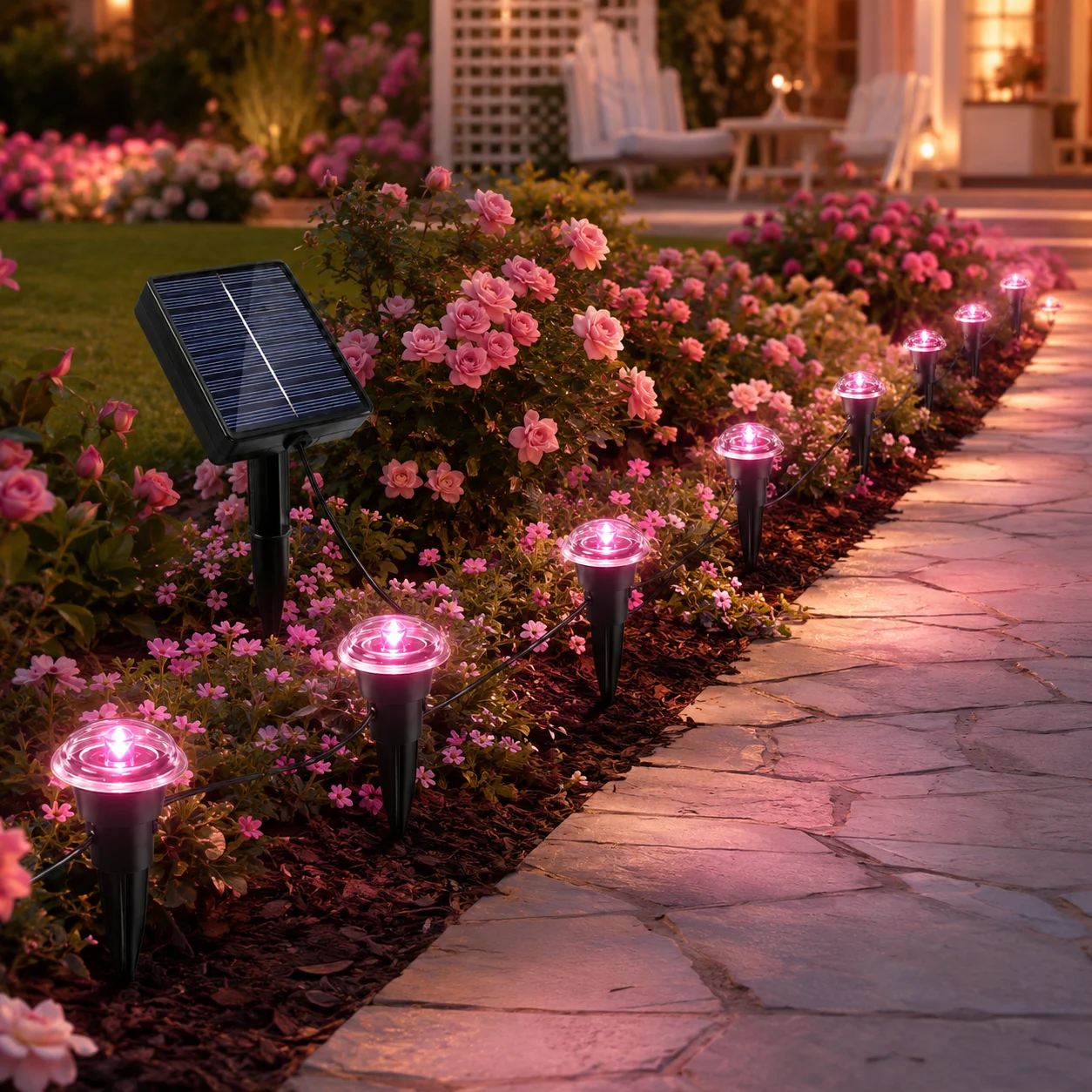 Solar Powered Ground Stake Pathway Lights Warm Glow Garden Walkway Lawn Yard Patio Landscape Decorative Lights