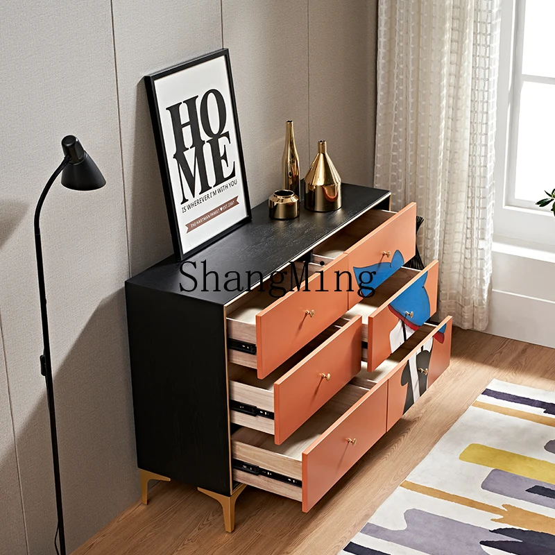 

FG light luxury storage cabinet solid wood simple modern living room painted storage cabinet entrance decoration cabinet
