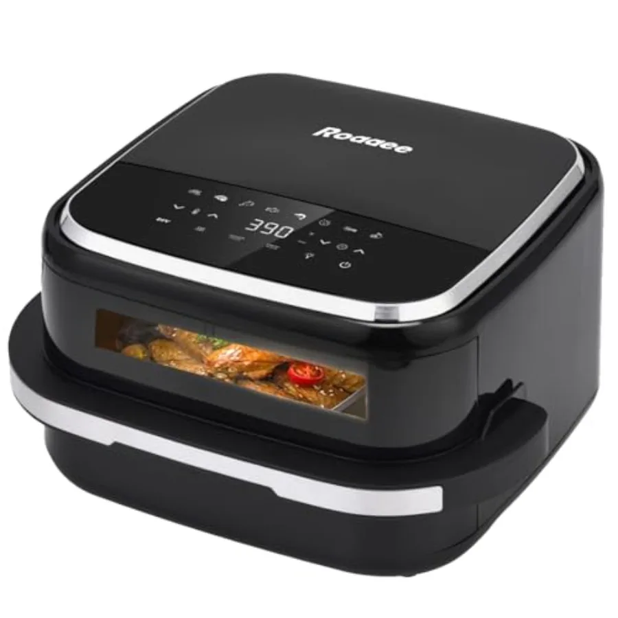 

4.5QT 11-in-1 Air Fryer with Top and Bottom Airflow Digital Display Large Window Grill Plate 32 Wings/11 Pizza Black