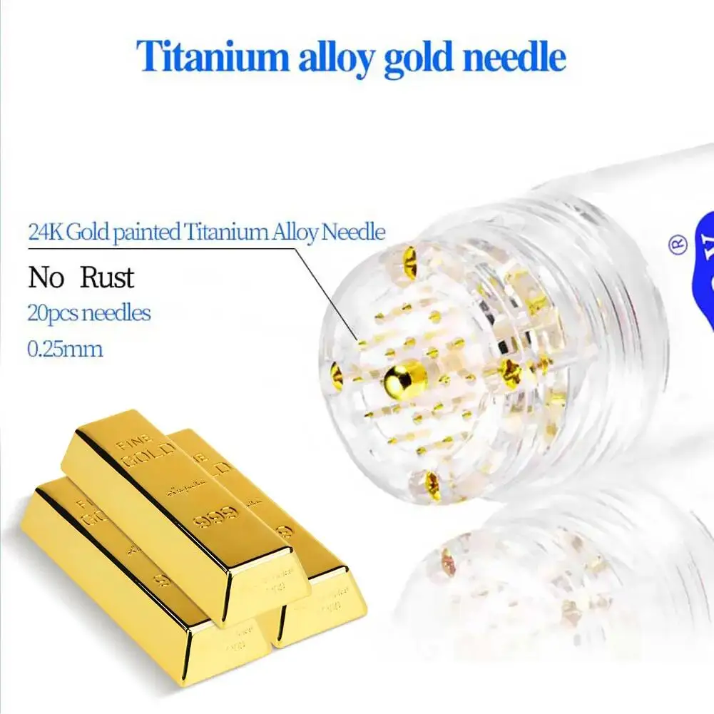 SQY 20-Pin Derma Stamp Roller Hydra Mikronadel 24k vergoldete Titanlegierung Mikronadel zur Hautpflege 0,2mm – Detail 3
