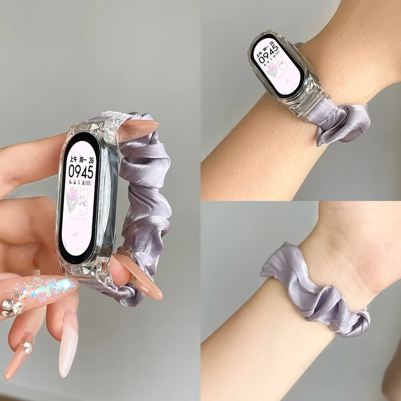 Case+Elastic Wristband Strap for Xiaomi Mi Band 9 8 Wrist Band Ribbon Loop Women Style Watch Bracelet for Mi Band 8 9 Pure Color