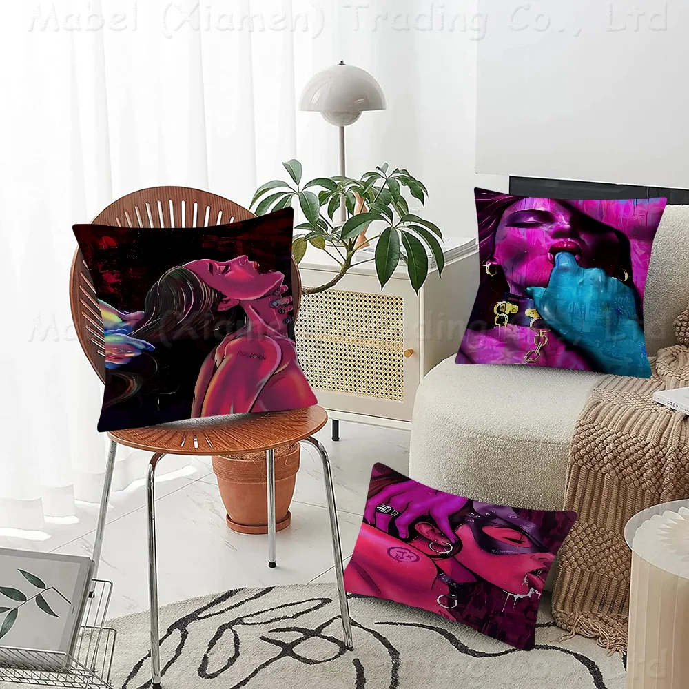 

Canvas Painting Sexy Lover Pillow Covers Cartoon Sofa Decorative Home Double-sided Printing Short Plush Cute Cushion Cover