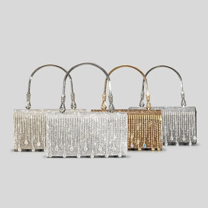 Original Designer Marken-Handtasche mit Quasten und Strass, Hot Diamond Abendtasche mit Metallgriff, Umhängetasche für Damen – Detail 5