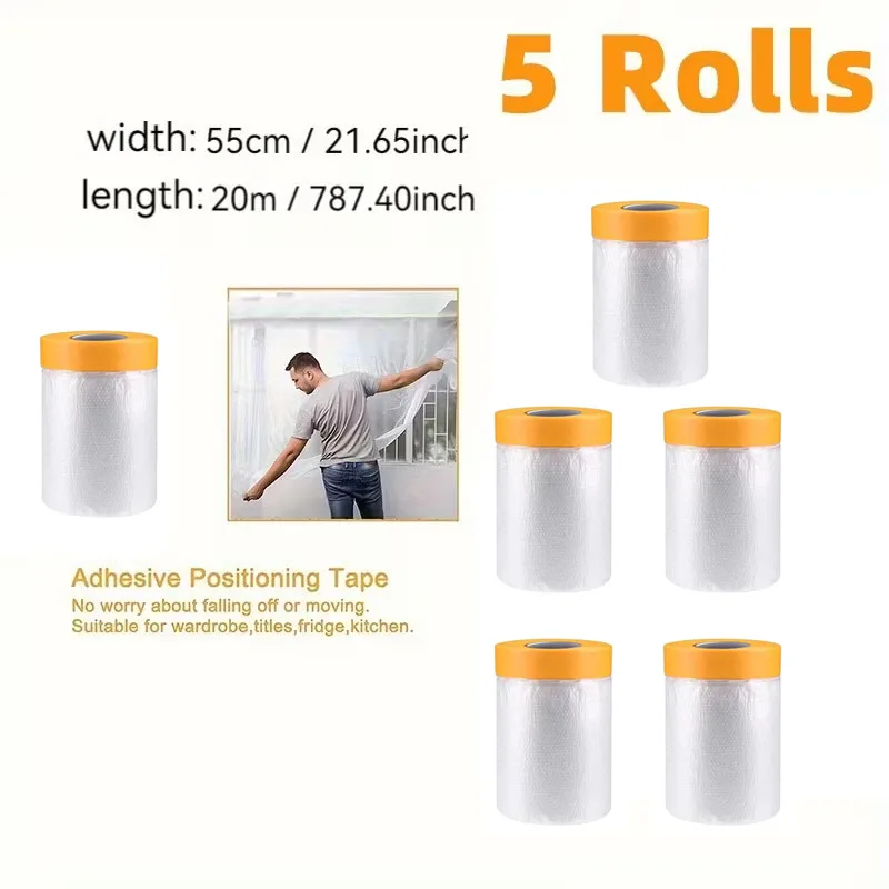 Tape and Drape, Pre-Taped Masking Film, Paint Adhesive Protective Film Roll for Covering Skirting, Frames, Cars and Auto Body