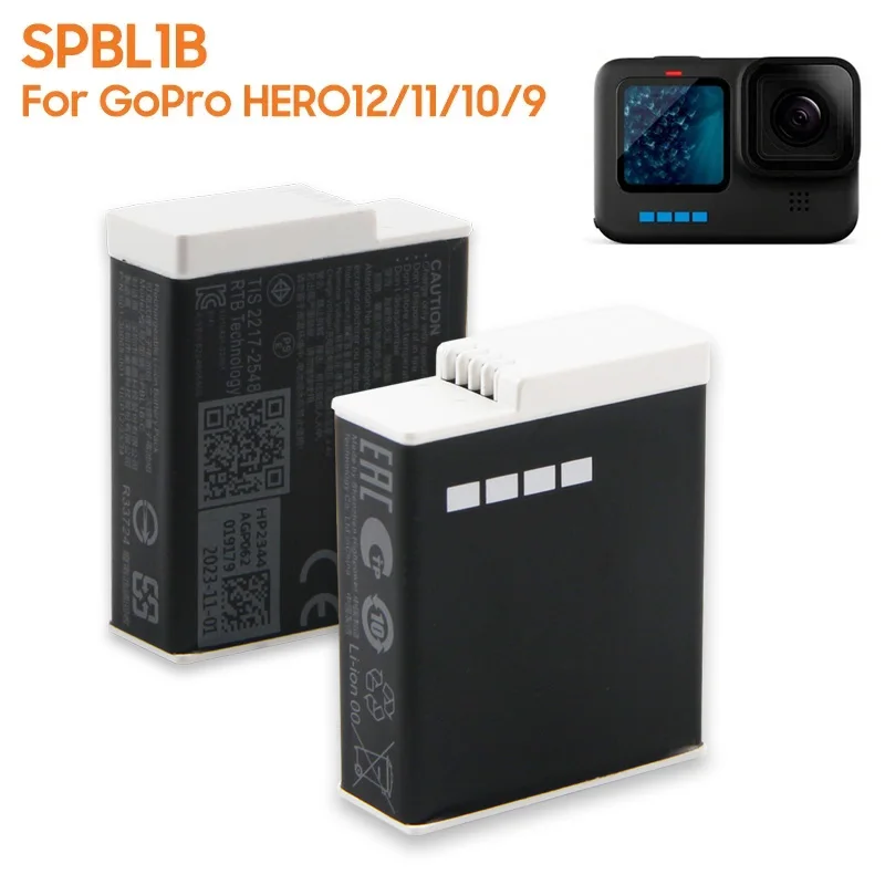 New Replacement Battery SPBL1B For GoPro Hero 12 10 11 9 Enduro Cold Weather Rechargeable Batteries Hero9 Hero12 Hero11 Hero10