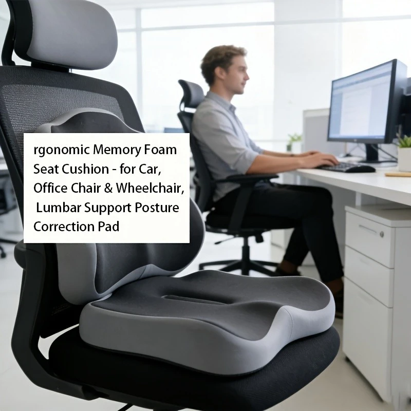 1 cojín ergonómico de espuma viscoelástica para asiento, para automóvil, silla de oficina y silla de ruedas, almohadilla correctora de postura con soporte lumbar