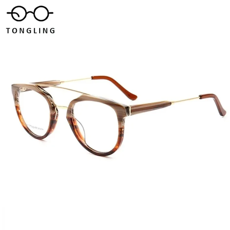 2026 New Fashion Round Men Handcrafted High-Quality Acetate Alloy Legs Designed Highend Women Personalized Casual Eyeglass Frame