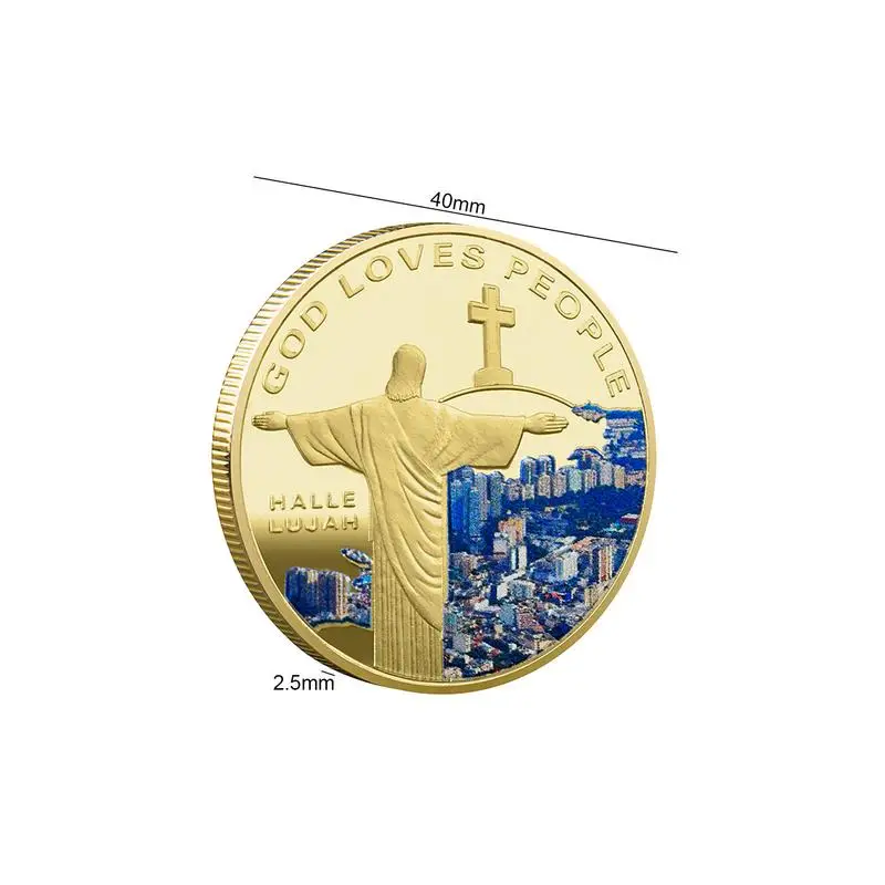 Commemorative Coin Metal Jesus Christ Coin Christmas Blessing Jesus Colour Printed Metal Commemorative Coin Coin Coin Collection