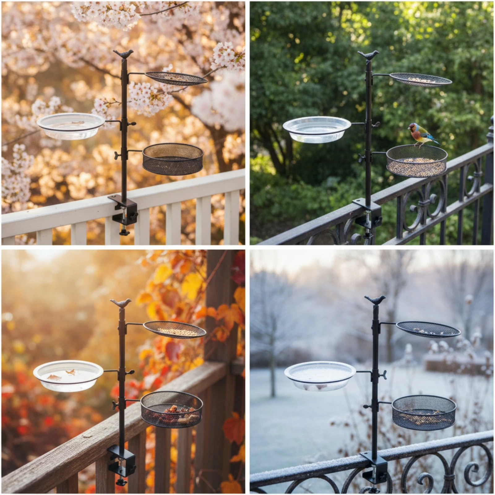 Bird Feeder Stand with Clamp 3-Tier Clamp-on Bird Feeder Pole Feeding Station Outdoor Metal for Nature Lovers, Balcony, Patio view 5