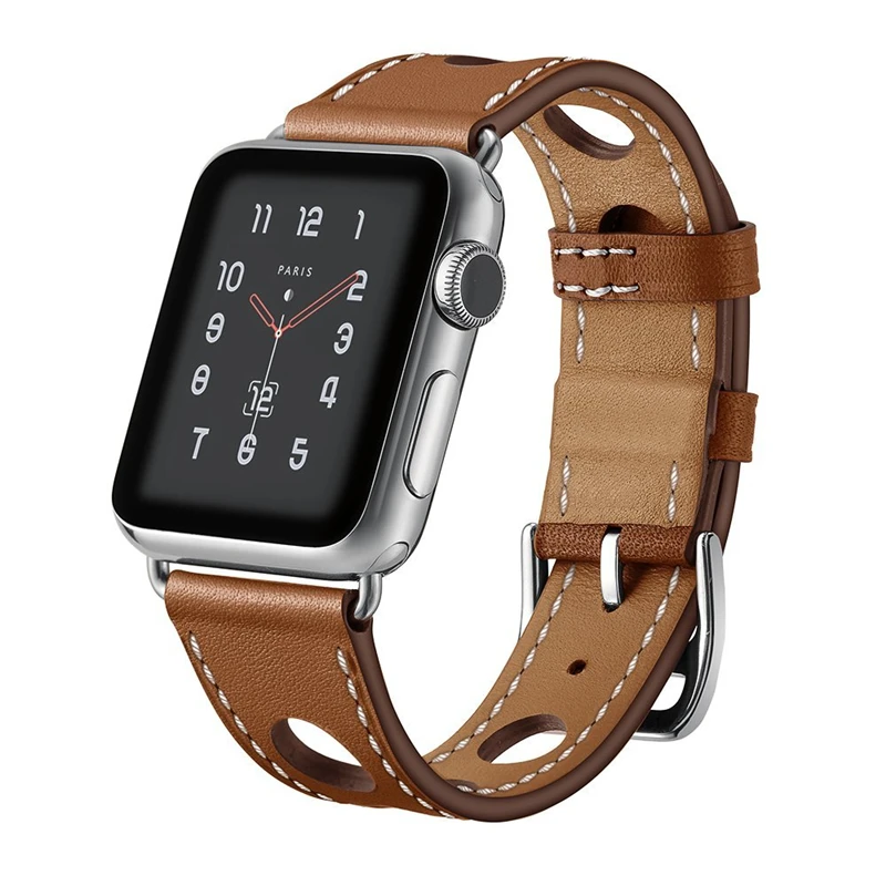 Fashion Hollow Hole Leather Bracelet For Apple Watch Strap 38 40 41 mm 42 44 45 mm Watchband iWatch Band Series 3 4 5 6 7 SE