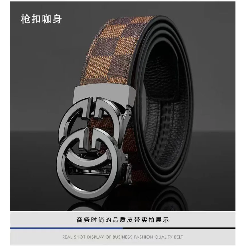 New Internet Celebrity Belt Men\'s Belt Business Casual Versatile Automatic Buckle High-end Men\'s Cowhide Texture Belt