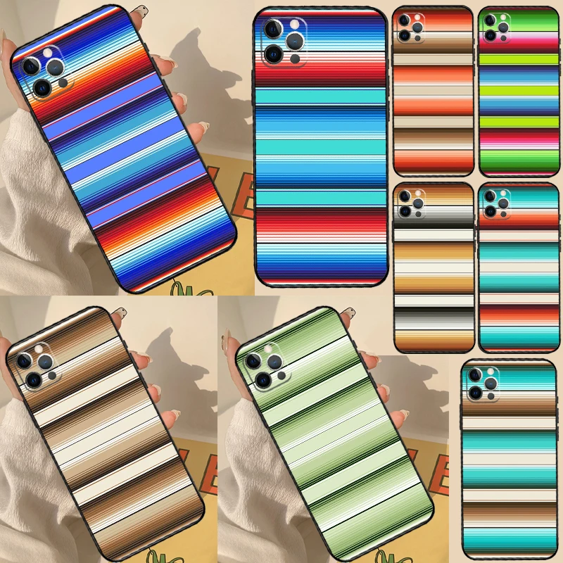 Turquoise  Aqua Blue Serape Stripes Case For Samsung Galaxy M32 M53 M16 M11 M21 M31 M35 M12 M13 M14 M15 M36 M56 M52 M55 M34 M54