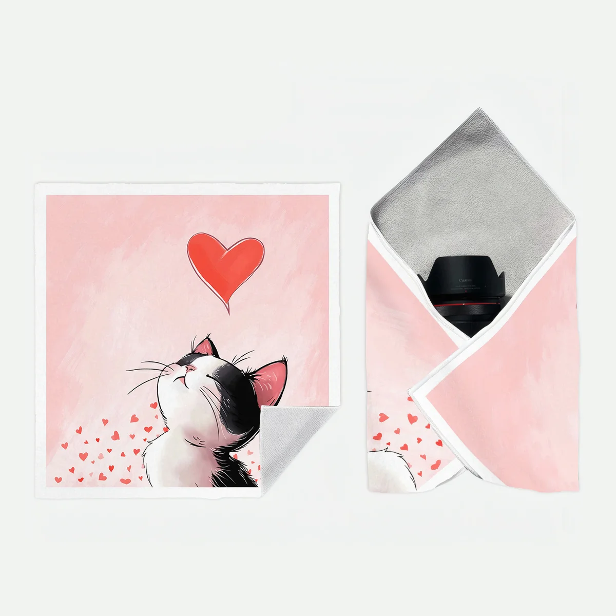New Self-Adhesive Magic Universal Wrap Cloth Cartoon Cat Heart Pattern Makeup Bag Grooming and Calming Towel Organizer Pouch