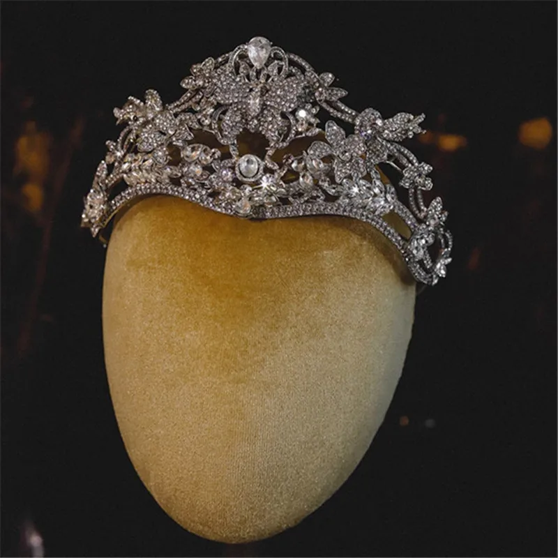 

CC Exquisite Crowns for Wedding Women Accessories Bridal Headpiece Engagement Butterfly Flower Tiara Coronets With Earring AN136