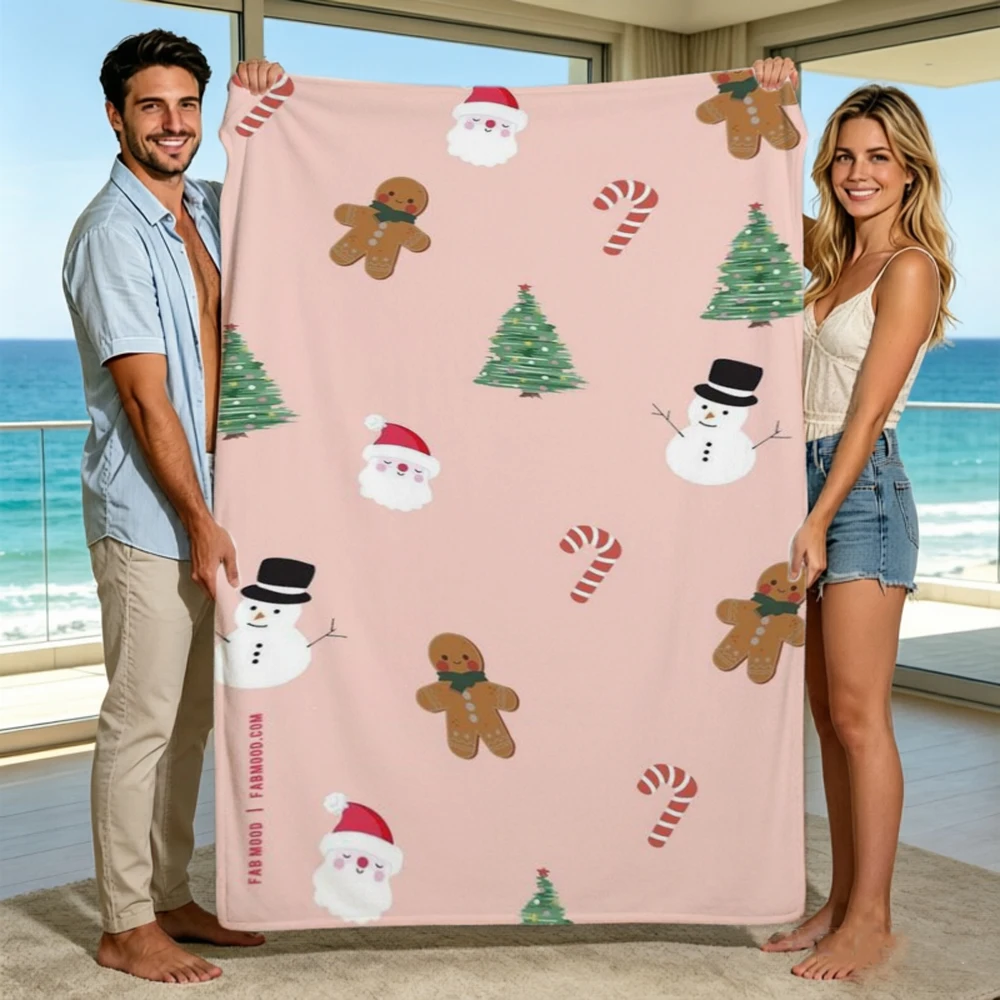 Festive Cute Winter Motif Soft Bed Throw Versatile Decor Blanket For Restaurant Gym Dance Studio Lounge Room