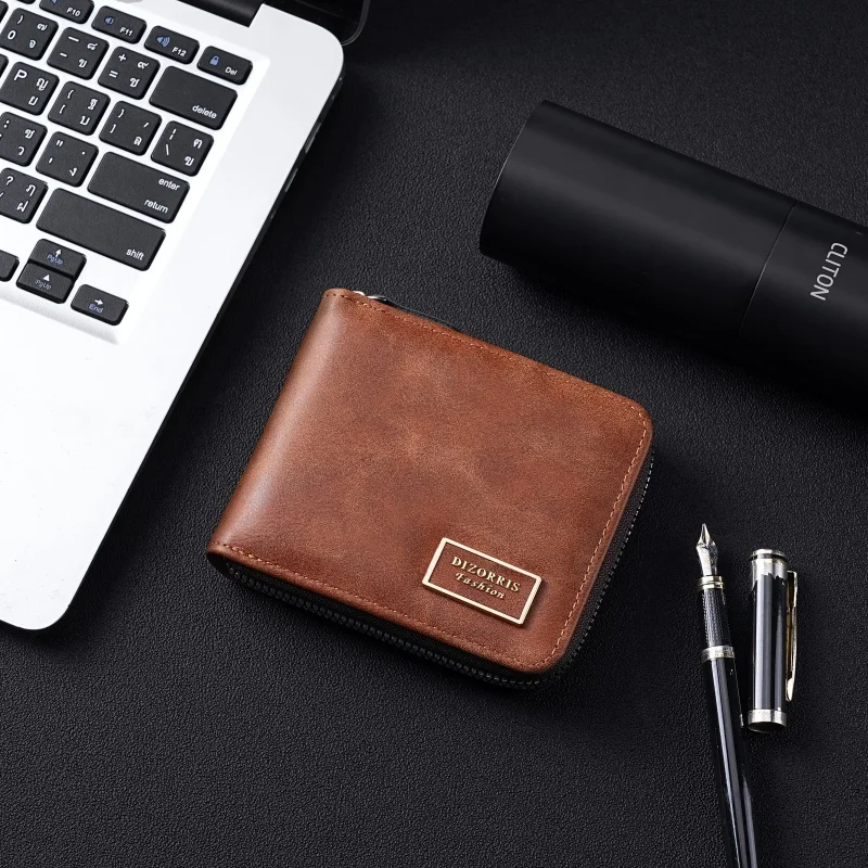 🎁 Top Rated Men's Short PU Wallet | Anti-lost Zipper | Perfect for Daily & Business Use 🛍️