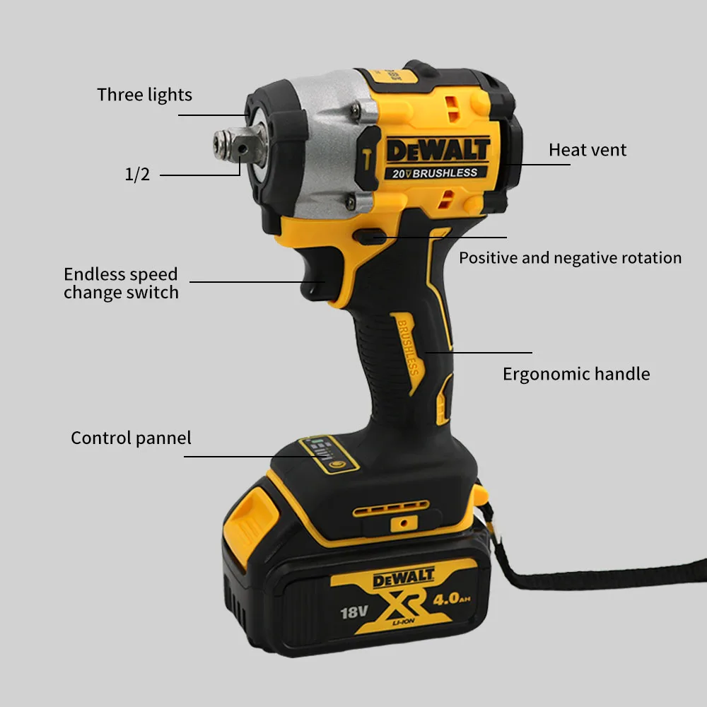 DEWALT DCF921 ATOMIC 20V MAX Llave inalámbrica Llave de impacto inalámbrica de 1/2 pulgadas Llave de carga de velocidad variable DCF921N con batería