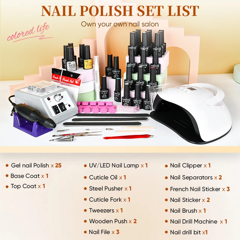 Gel Nail Polish Set ,25 Color Gel Polish Manicure Tools Kit With Professional LED Nail Lamp And Electric Nail Drill Polish File