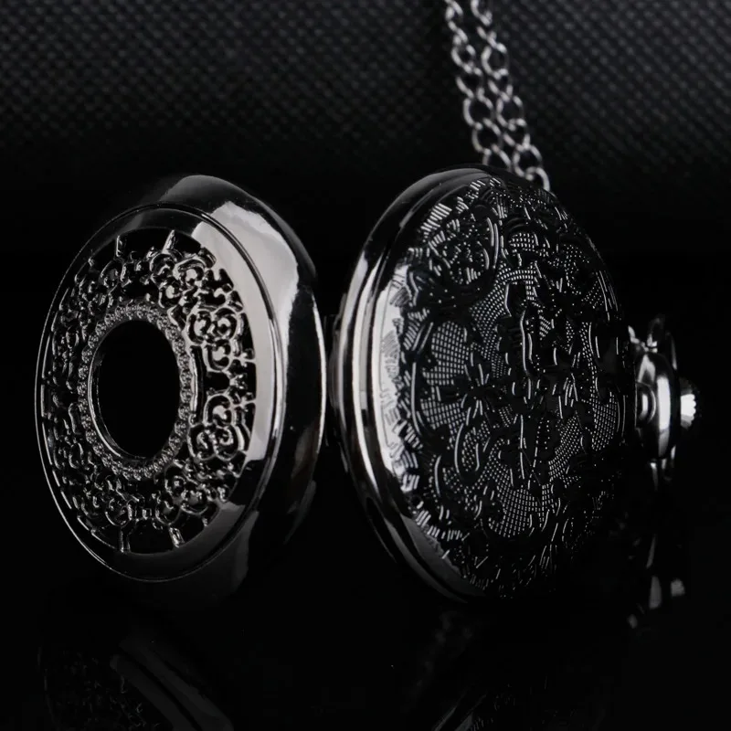 골드 할로우 꽃 검은 석영 주머니 시계 고품질 중립 목걸이 타이밍 펜던트 남성과 여성의 주머니 시계 Renoj