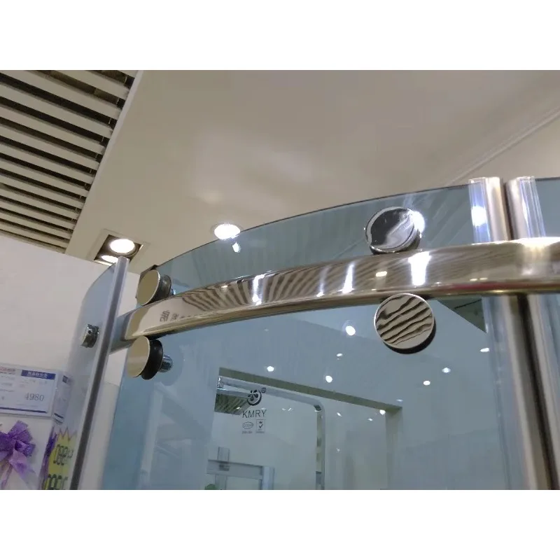 

Modern Luxury Frameless Shower Door Bathroom Curved Shower Door Double Sliding Tempered Glass Blue Glass Shower Room Cabin