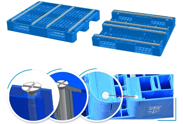 ผู้ผลิตพาเลทพลาสติกกันลื่นราคาต่ํา Hdpe Heavy Duty Euro Pallet เก้าขา 3 นักวิ่งพาเลทพลาสติก