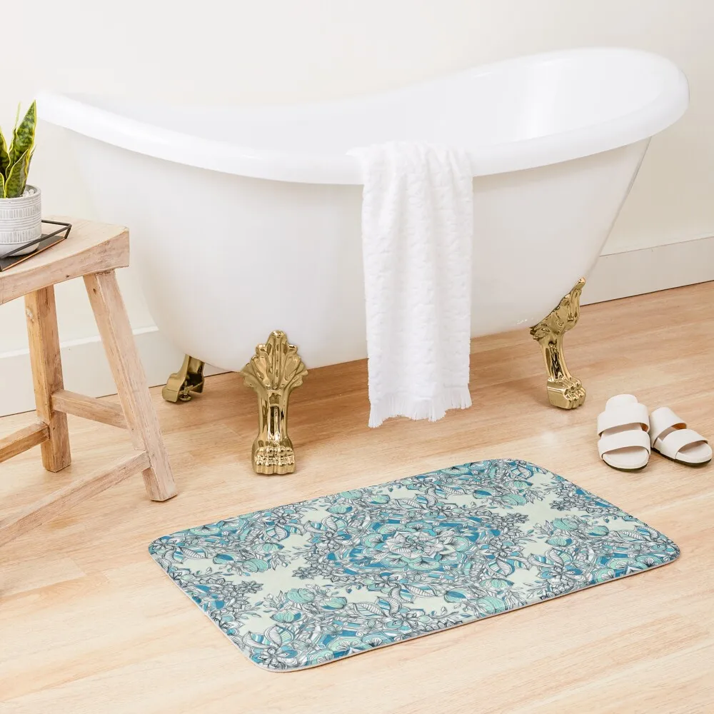 

Floral Diamond Doodle in Teal and Turquoise Bath Mat Bathroom Accessories Sets Luxury Bathroom Rug Mat