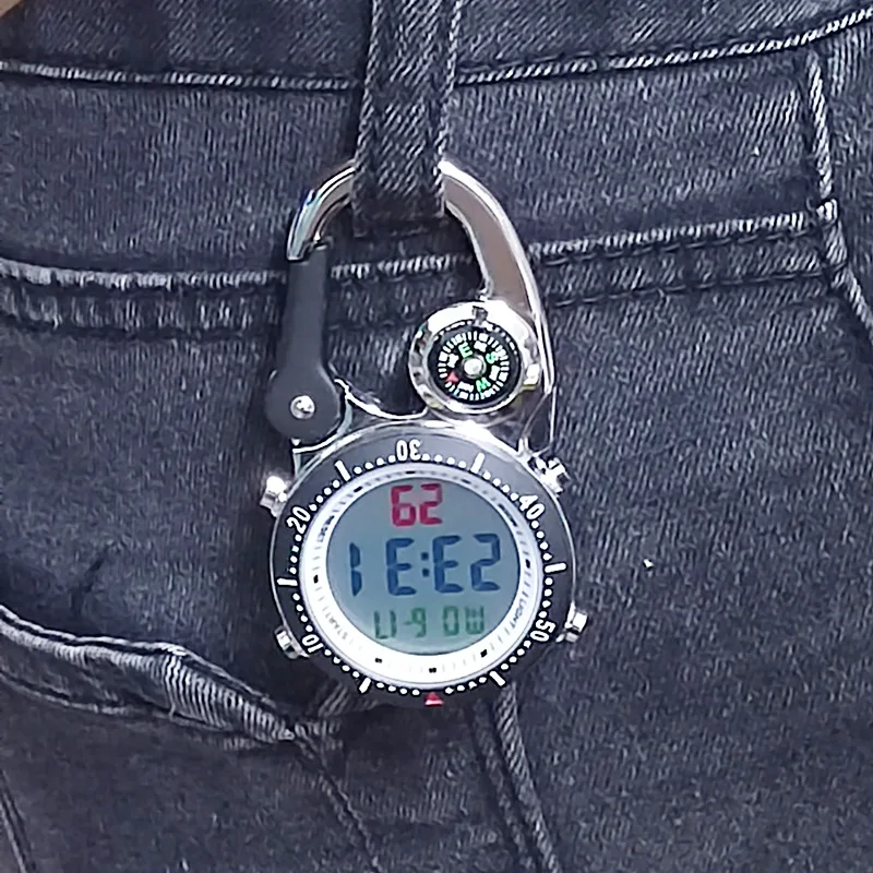 ساعة جيب حركة إلكترونية شاشة ديجيتال بوصلة مستديرة الطلب الرياضة المشي لمسافات طويلة حلقة تسلق الممرضات الساعات حزام الخصر كليب على مدار الساعة #6