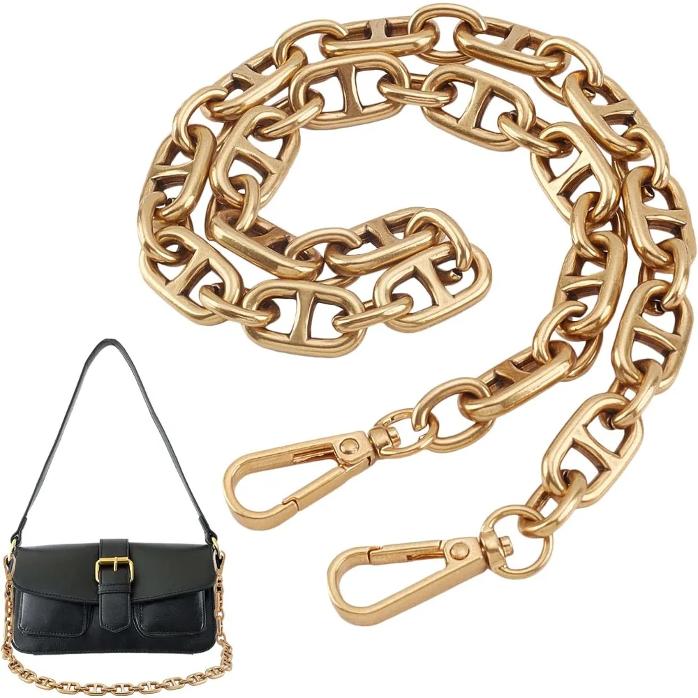 22.2” Vintage Handbag Chain Straps Golden Purse Strap Chunky Metal Chains Flat Chain Strap with Alloy Swivel Clasps for Handbag