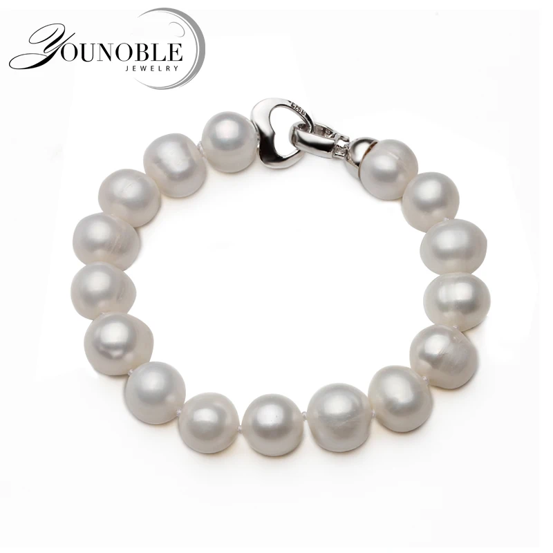 Bracelet de perles d\'eau douce blanches pour femme, 100% véritables perles naturelles, presque rondes, cadeau d\'anniversaire pour fille, mode