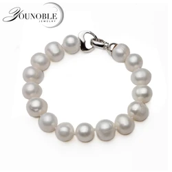 Pulseira de pérola redonda 100% natural, bracelete para meninas com pérolas brancas de água doce