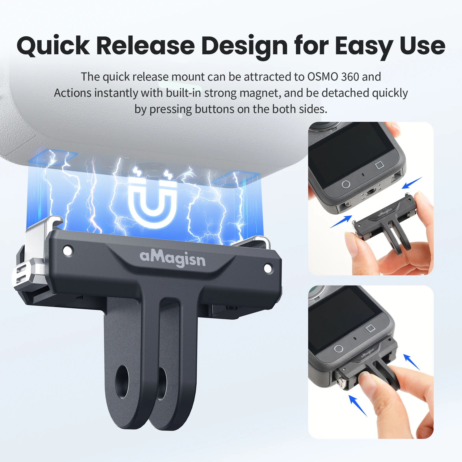 حامل aMagisn سريع التحرير لـ DJI Osmo 360، قاعدة مغناطيسية بلاستيكية مع محول قفل مخلب آمن لملحقات Osmo360