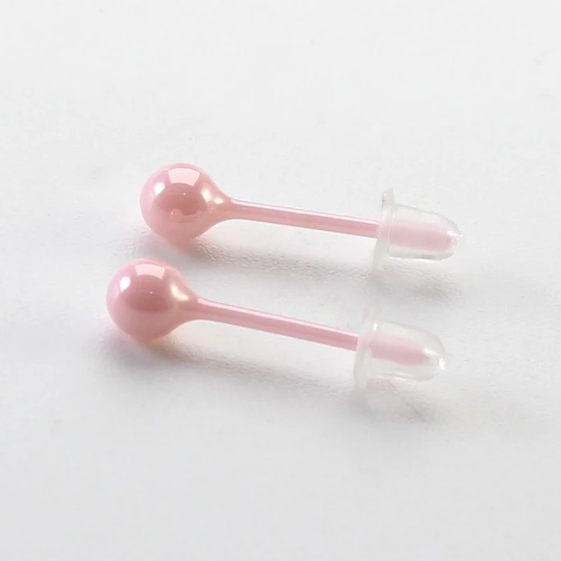 Ceramic Earrings Jewelry 4mm 6mm Pink White Ball Ear Studs Earrings Zirconia For Women Girls Kids Anti-Allergy Shiny Cute Gift