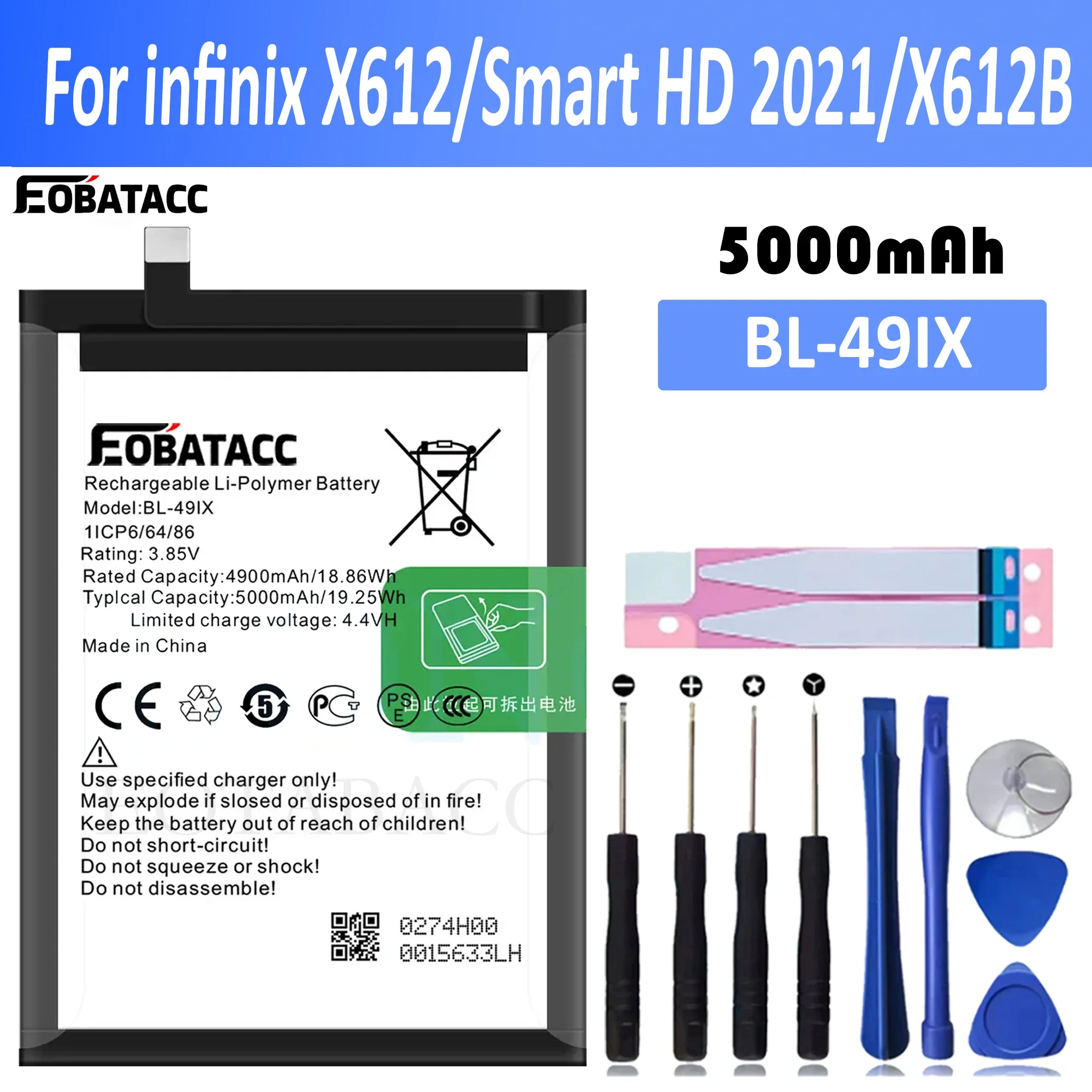 

EOTABACC New 100% High Quality BL-49IX Battery For infinix X612/Smart HD 2021/X612B mobile phone Bateria+ Free Tools