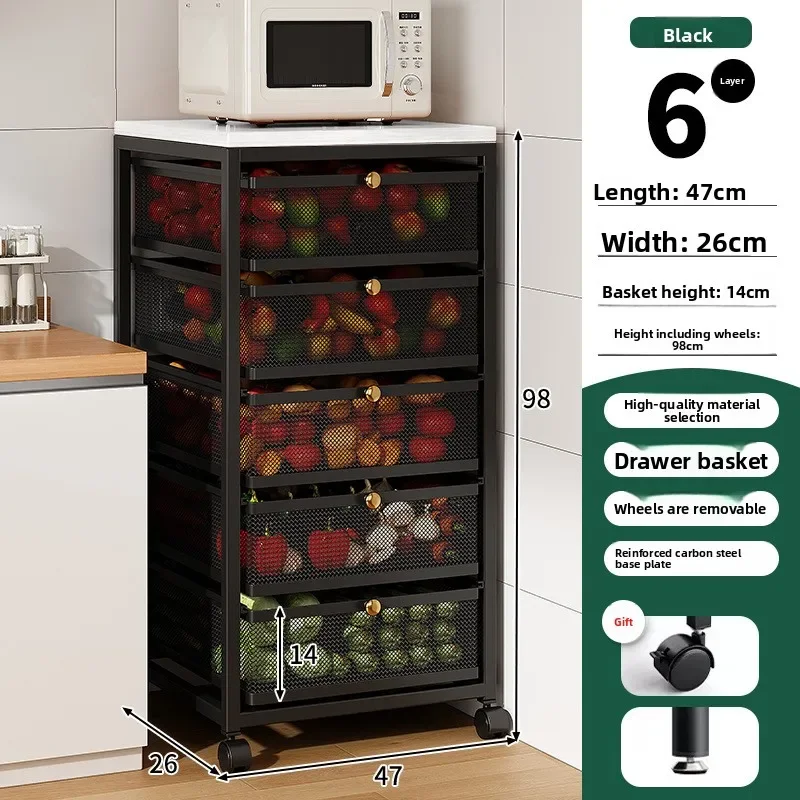 Keuken groentemand, uitneembare, van vloer tot plafond reikende fruit- en groentenopbergmand, grote capaciteit, gelaagde plank