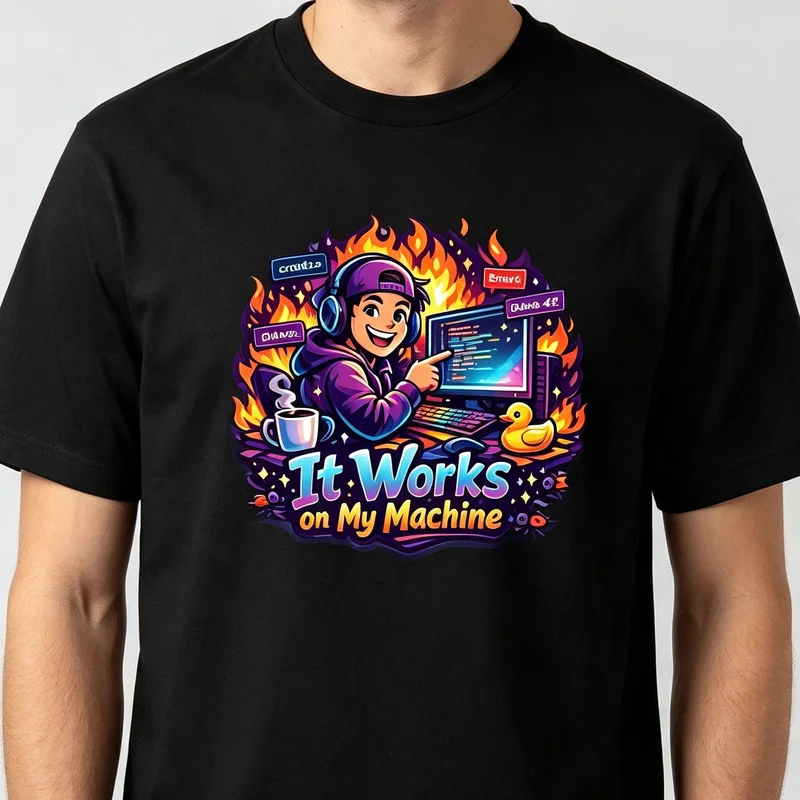 Cartoon Programmer Print T-Shirt Men Black White 100%Cotton Short Sleeve Casual Funny Tech Graphic Tee Top Y2k Top Harajuku