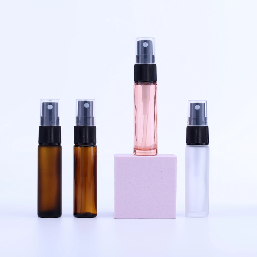 100pcs 10ML Portable Perfumaria Refillable Pink Glass Bottle With Spray, 10cc Amber Empty Cosmetic Containers Atomizer Bottle