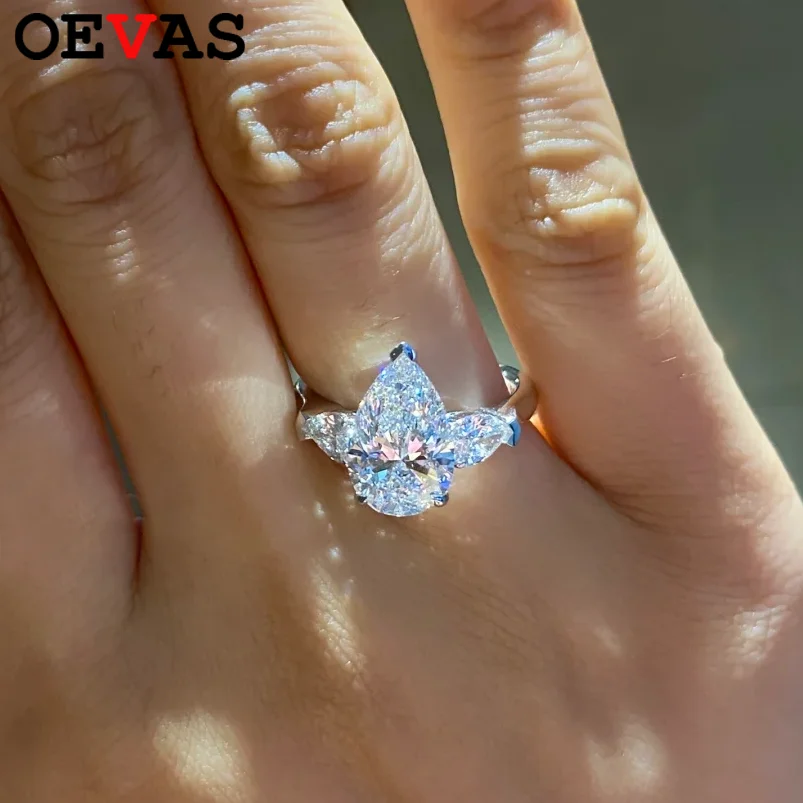 

OEVAS 1-4CT капли воды муассанит кольца для женщин S925 серебряное лабораторное обручальное кольцо с бриллиантами сверкающее вечерние ювелирные изделия подарок