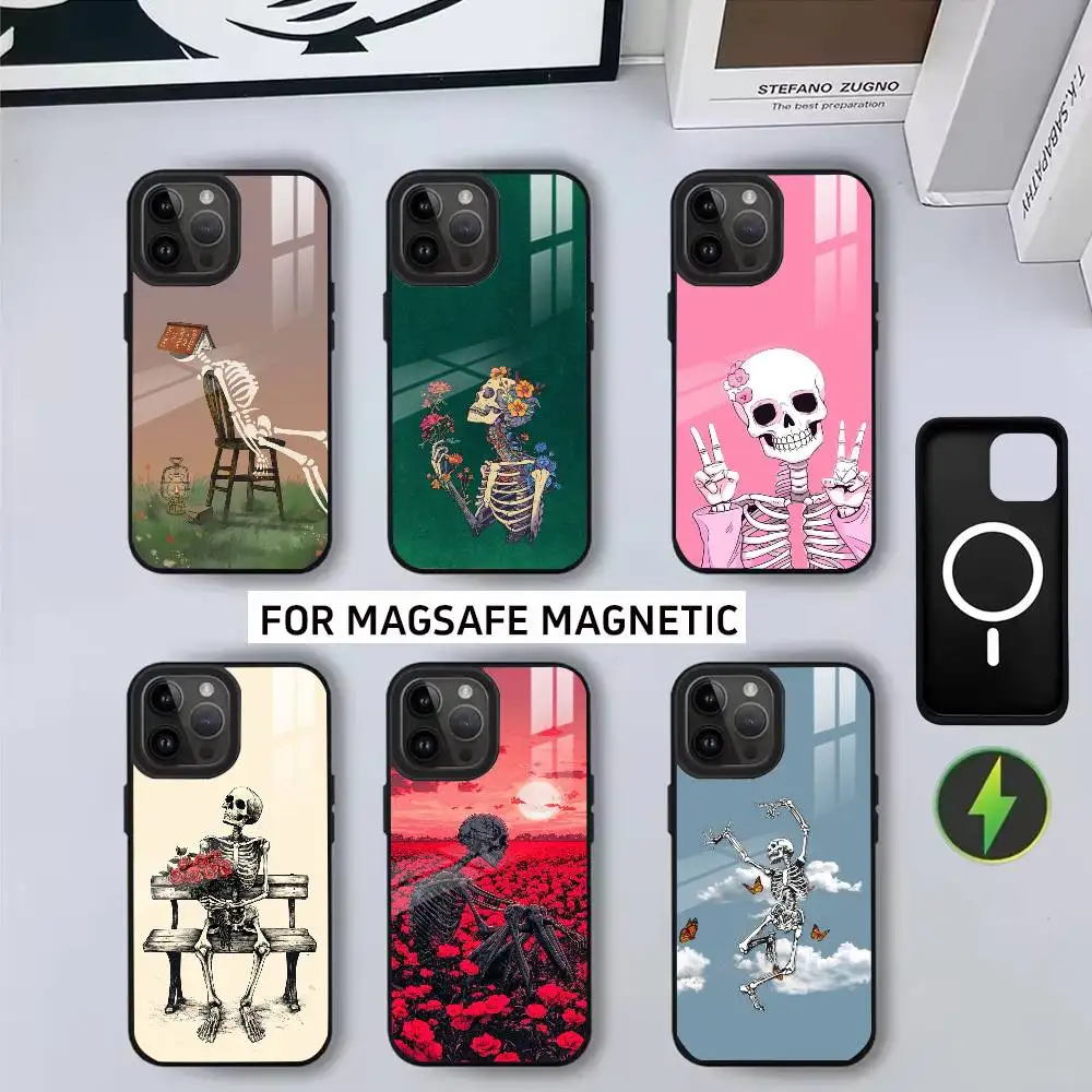 

A-Artistic s-skull Phone Case For iPhone17,16,15,14,13,12,11 Plus,Pro Magnetic with Magsafe Wireless Charging