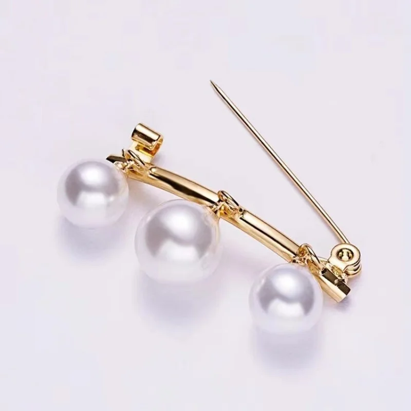 Elegant Faux Pearl Brooch Pin for Women - Secure Dress Clip, Adjustable Golden/Silvery Accessory for Blouse, Scarf, Suits image 5