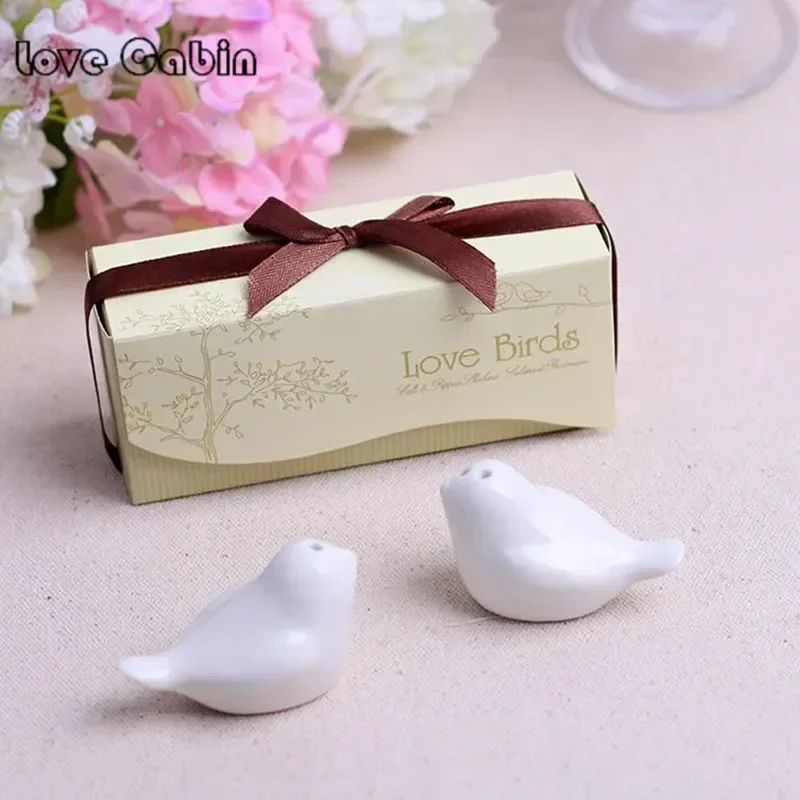 50pcs/lot(25boxes) Perfect little Wedding gift for guests Love birds salt and pepper shakers Wedding favors For Party Gift favor