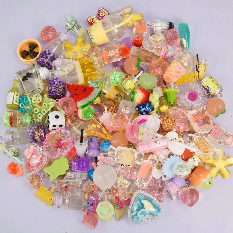 10/20/30pcs/lot Drinks Fruit Candy Flower Bottles Charms Random Mix Resin Pendants DIY Jewelry Making Findings Necklace Keychain