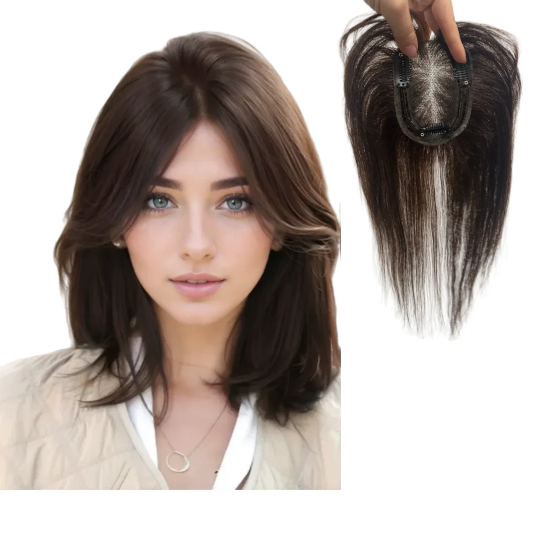 目に見えないシームレスデザイン人毛ヘアピース-女性用-薄毛隠し-クリップ式-自然なふわふわ前髪ヘアピース-360度カバー-°-カバーヘアピース