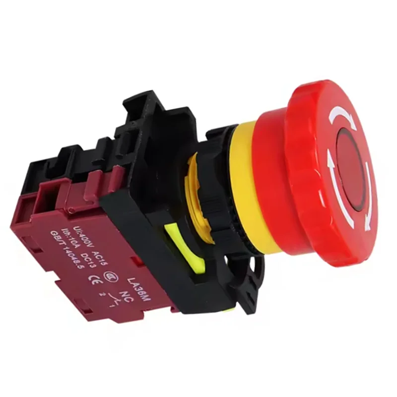 A02M-E-Stop مفاتيح On Off Vaneaims 22 مللي متر LA36M مفتاح إيقاف الطوارئ قابل للقفل زر الضغط 1NC رأس الفطر الأحمر #5