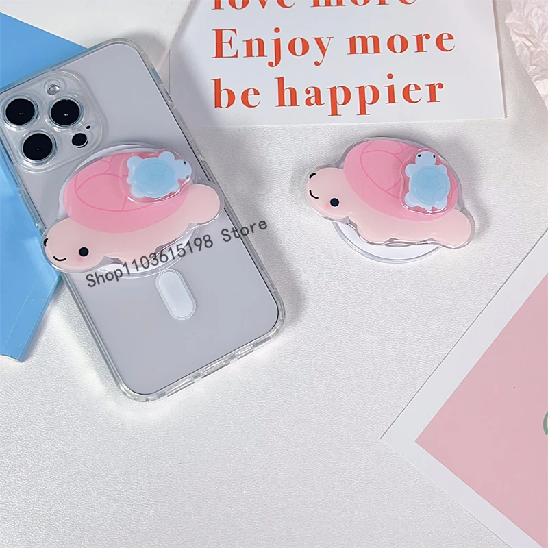 Coreano Carino Ruota Tartaruga Per Magsafe Telefono Magnetico Griptok Grip Tok Supporto Per iPhone 16 15 Custodia di Ricarica Senza Fili Anello di Supporto